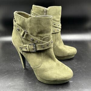 Size 9.5 - GBG Guess Olive Suede Stiletto High Heel Platform Ankle Boots ggDEEKA